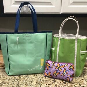 Clinique Mint Green and Navy Tote Set with Butterfly Pouch